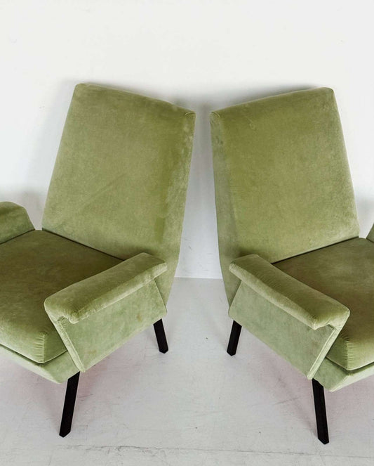 Pair of sage green velvet armchairs – 1950s/60s