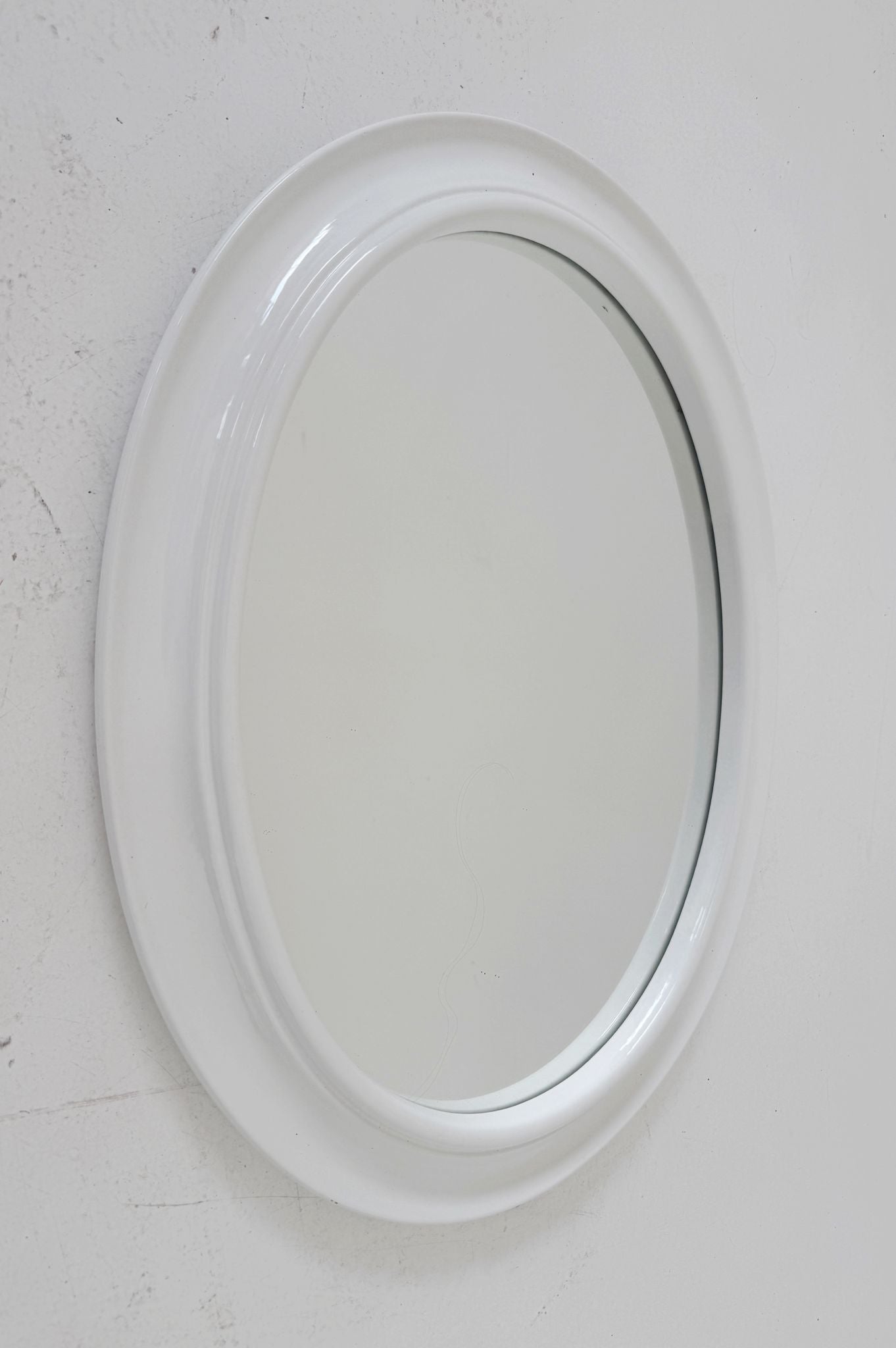 Oval white ceramic mirror, Italy, 1970s