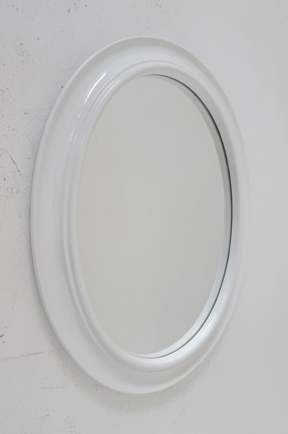 Oval white ceramic mirror, Italy, 1970s