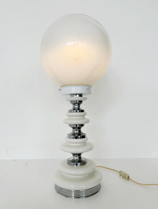 Opal Glass and Chromed Metal Table Lamp – 1970s