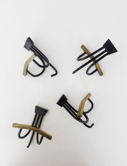 Set di 4 appendini da parete in metallo e ottone – Anni '60