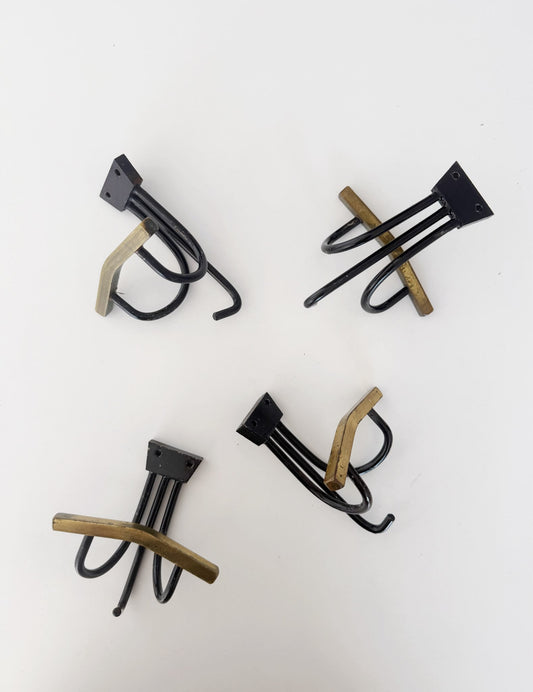 Set di 4 appendini da parete in metallo e ottone – Anni '60
