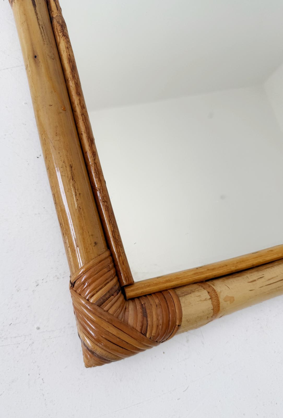 Bamboo and Rattan Arched Mirror, 1970s