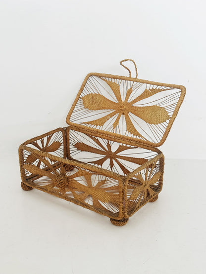 Woven raffia storage box, Italian-made