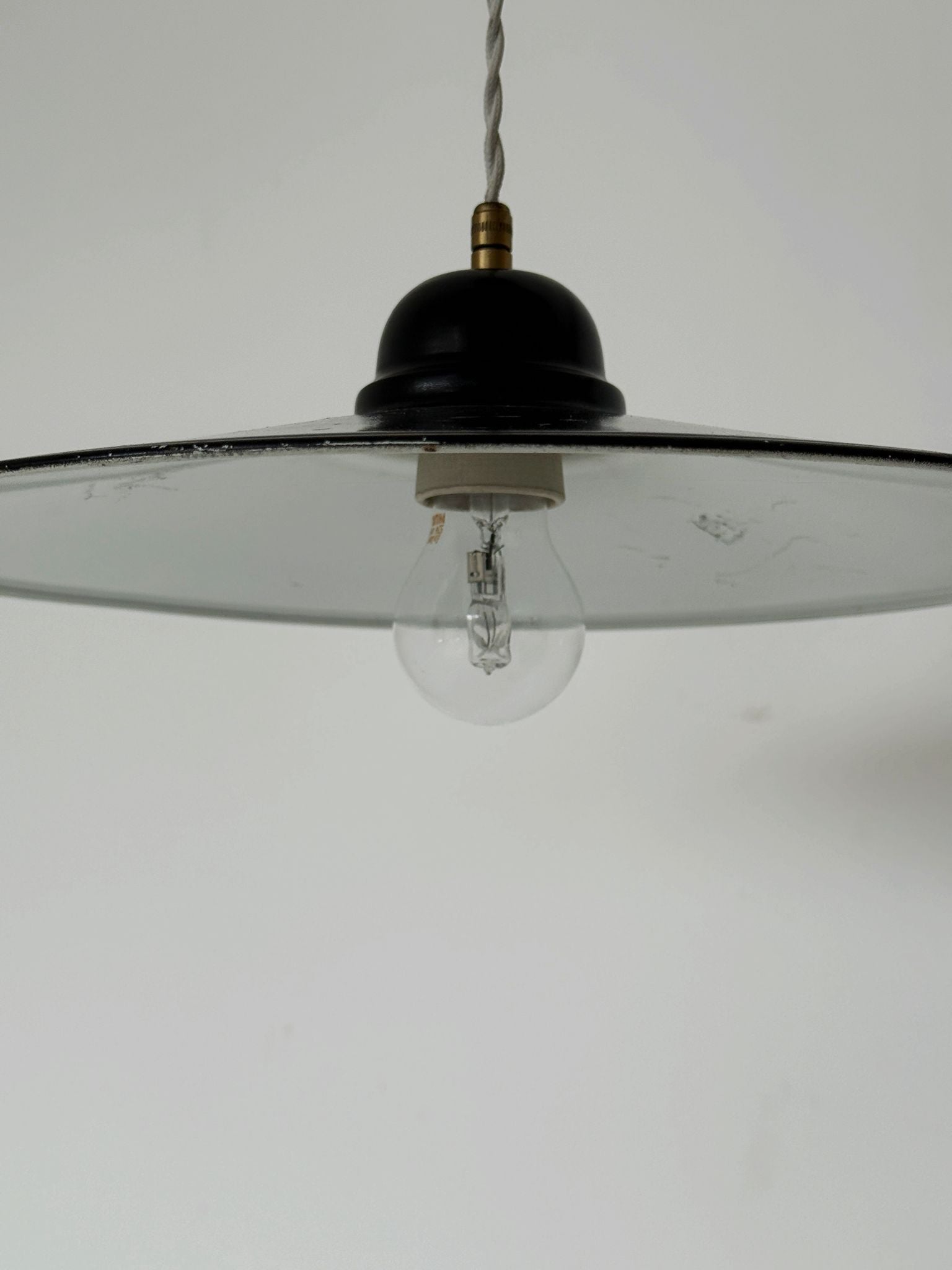Black Enameled Industrial Pendant Lamp – 1950s/1960s