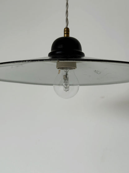 Black Enameled Industrial Pendant Lamp – 1950s/1960s
