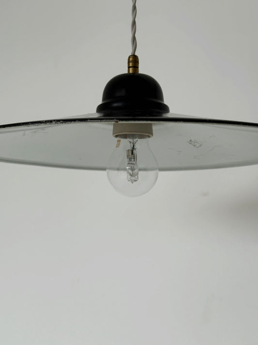 Lampada a sospensione industriale smaltata nera – Anni '50/'60