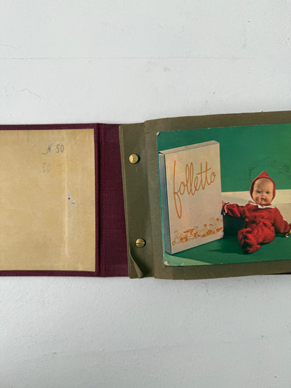 This collection is an advertising sample album of "Folletto" postcards, likely dating back to the 1950s or early 1960s.