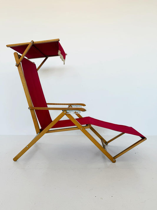 Sedia a sdraio pieghevole regolabile con tettuccio parasole – Fratelli Reguitti, anni '60-'70