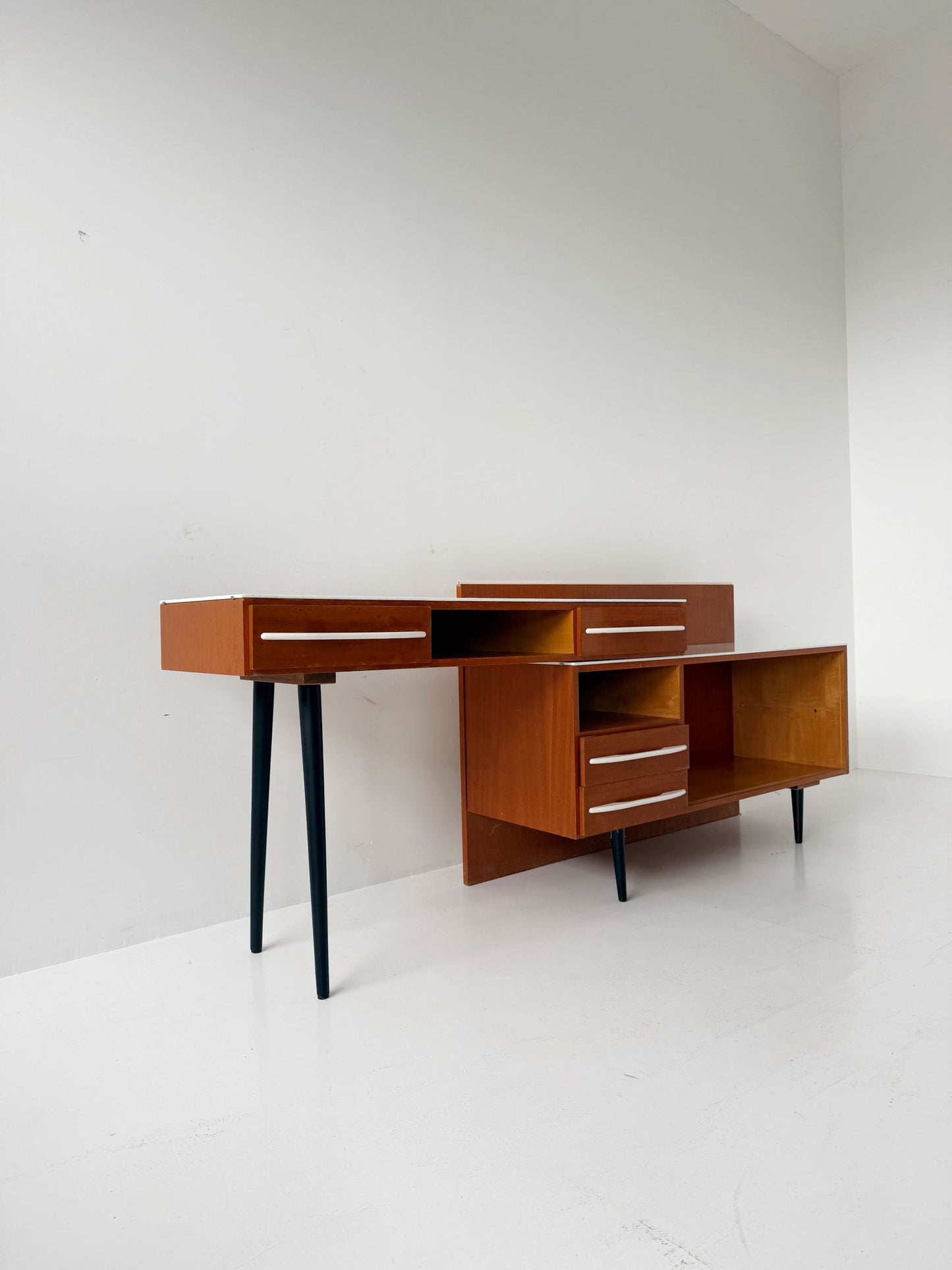 1960s Swivel Desk with White Glass Top