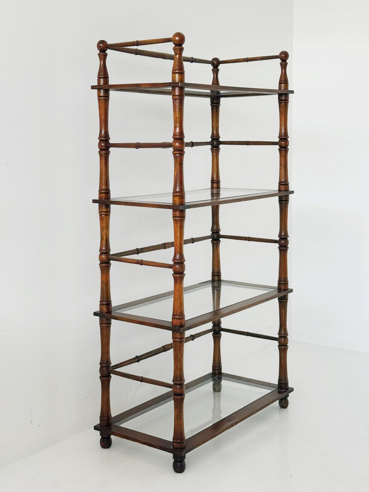 Wooden Bookcase with Glass Shelves – 1950s