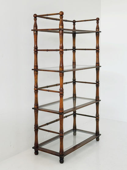 Wooden Bookcase with Glass Shelves – 1950s