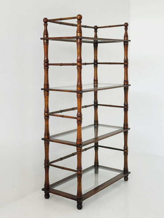 Libreria in legno con ripiani in vetro – Anni '50