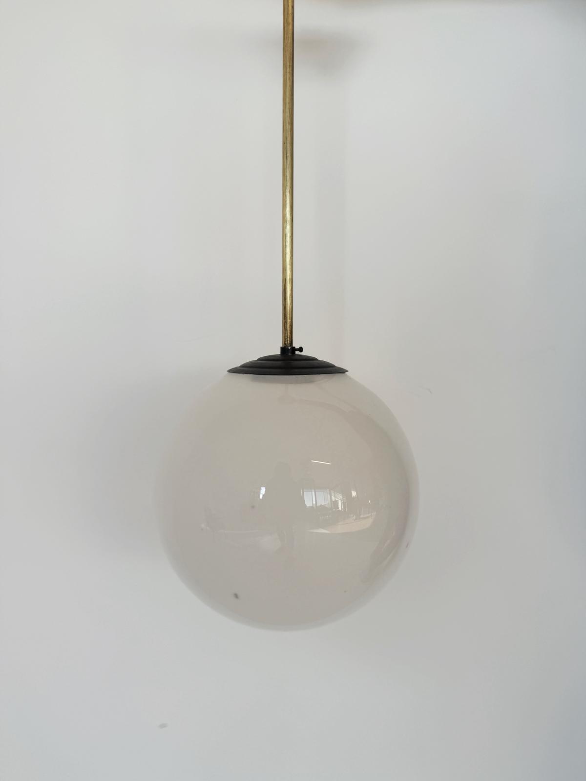 Vintage pendant lamp with spherical opal glass diffuser