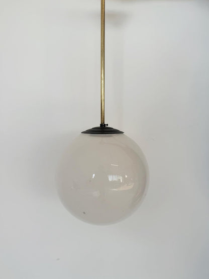 Vintage pendant lamp with spherical opal glass diffuser