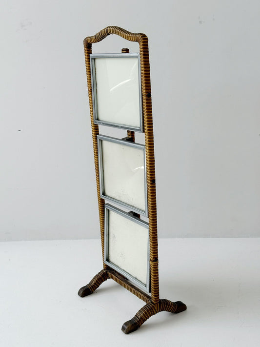 Three-tier folding rattan and metal side table