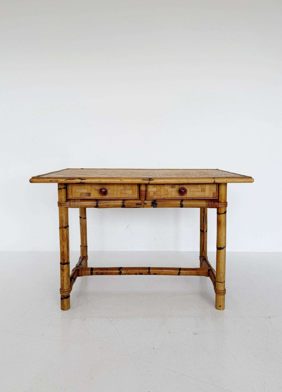 1970s Bamboo and Cane-Weave Desk
