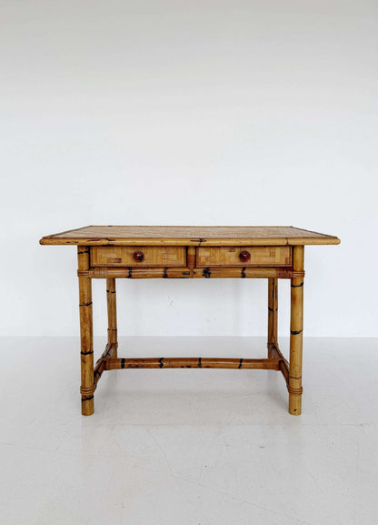 1970s Bamboo and Cane-Weave Desk