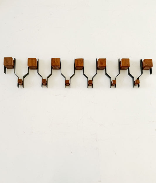 Appendiabiti vintage in legno e metallo – Design modulare anni ’60/’70