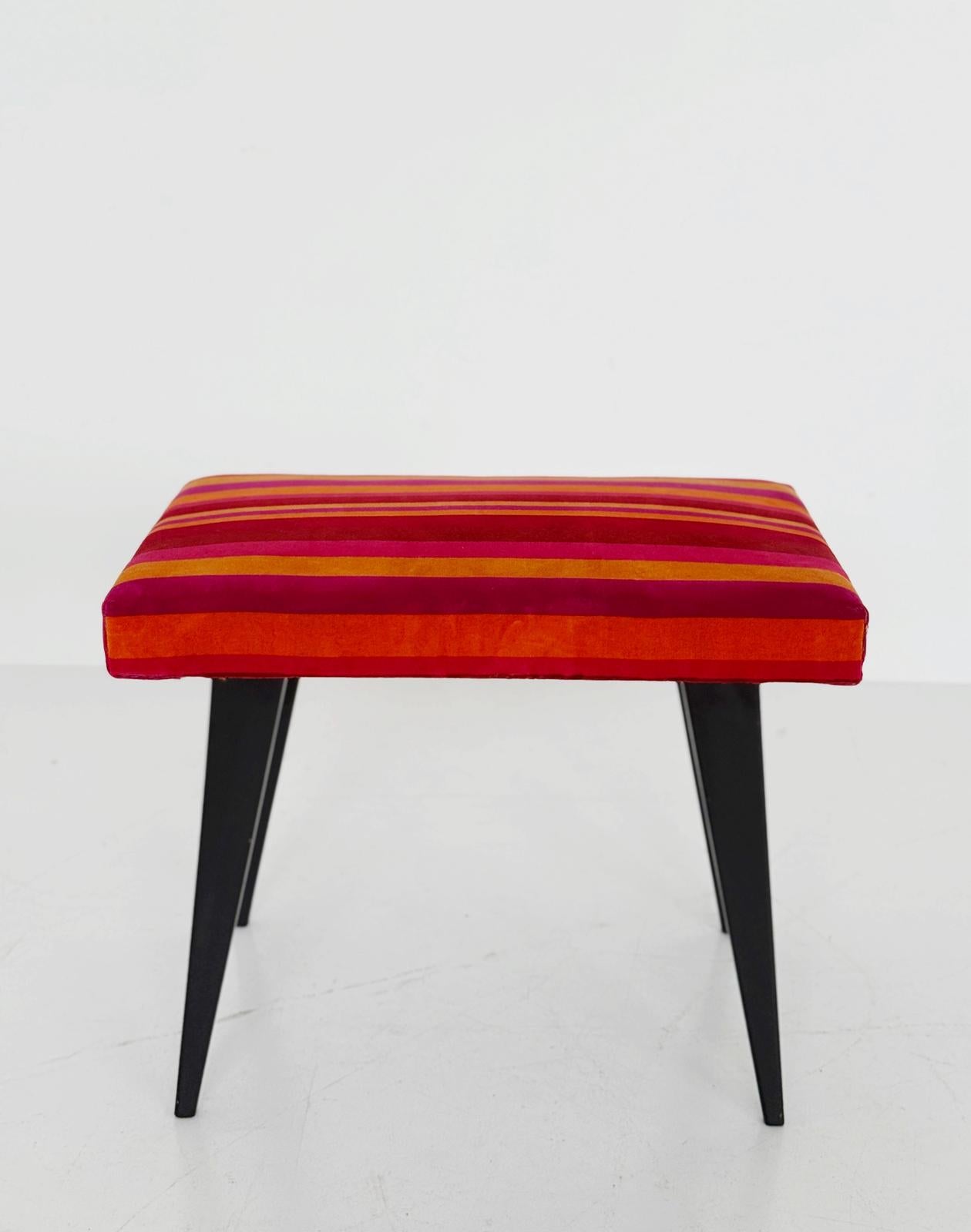 Vintage Upholstered Pouf with Striped Upholstery