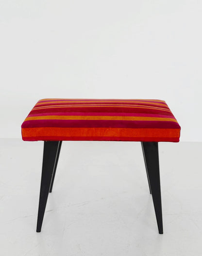 Vintage Upholstered Pouf with Striped Upholstery