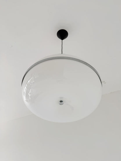 Pendant lamp in opal plexiglass and chromed metal, 1970s