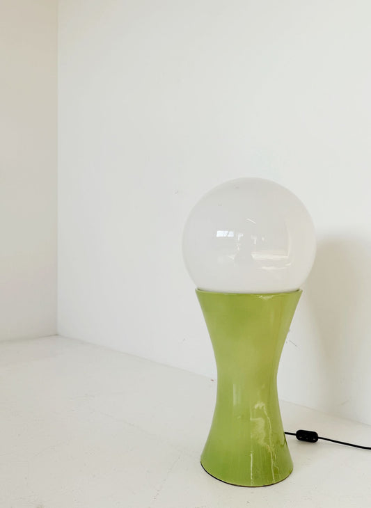 1970s Green Ceramic Table Lamp with Opal Glass Globe – 68 cm high