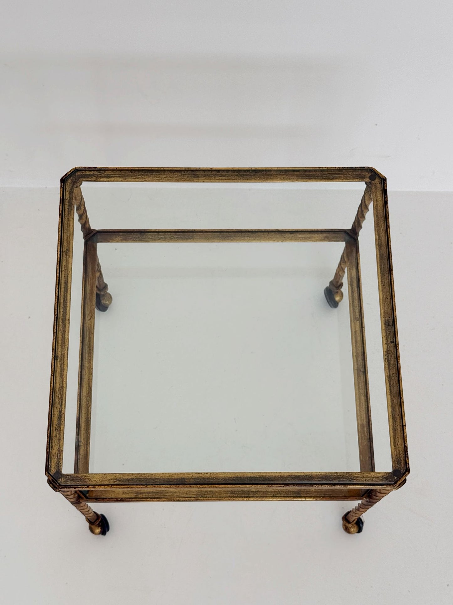 Gilded iron and glass coffee table, 1950s