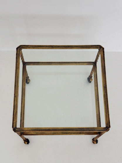 Gilded iron and glass coffee table, 1950s