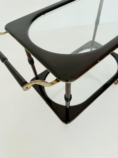 Carrello portavivande in vetro e legno