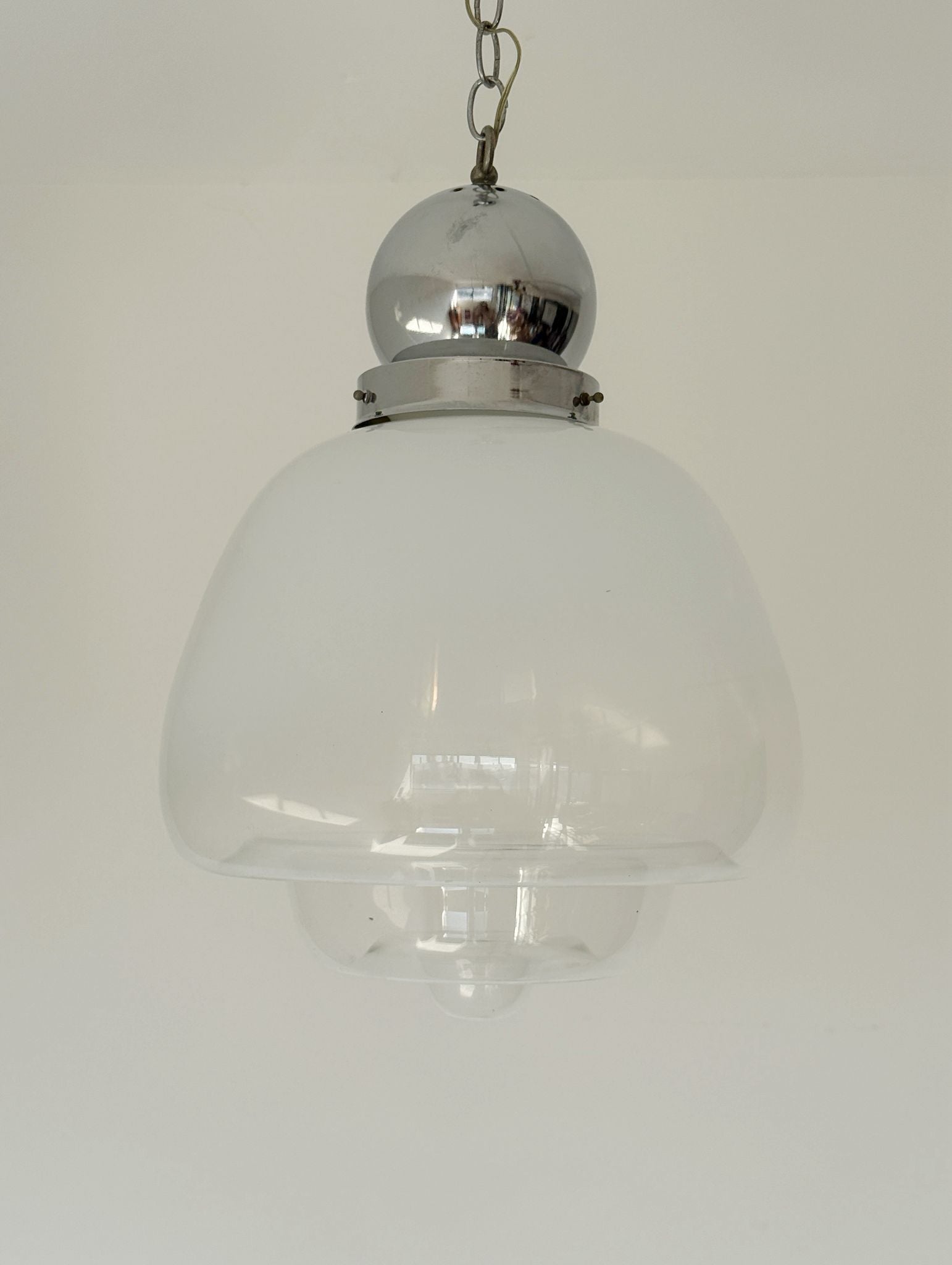 Space Age pendant lamp in glass and chrome-plated metal, 1970s