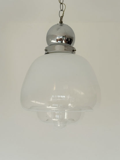 Space Age pendant lamp in glass and chrome-plated metal, 1970s