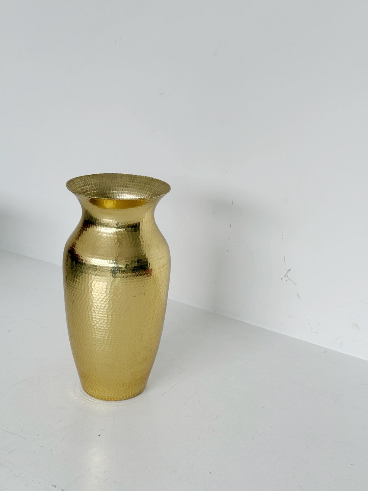 Large handcrafted hammered brass vase, 1970s