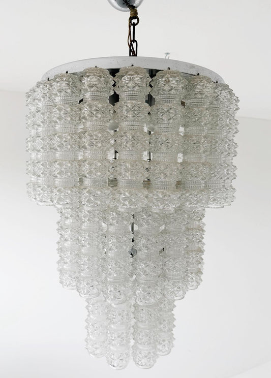 Lampada a sospensione modulare in vetro stampato, anni '70
