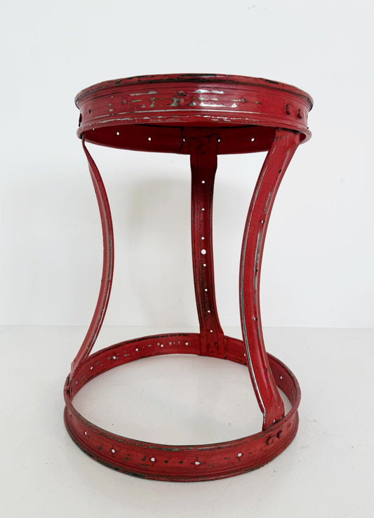 Industrial stool in red painted metal