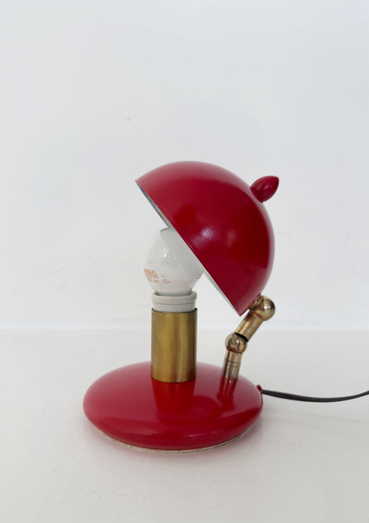 Lampada da tavolo orientabile in metallo laccato rosso e ottone, anni '70