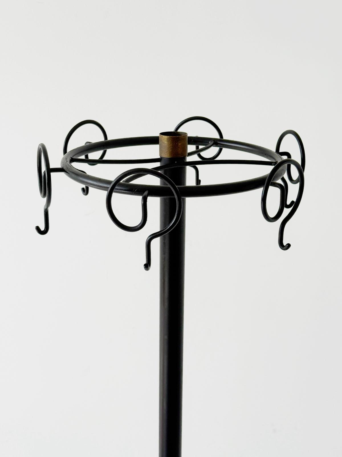 Black lacquered iron floor coat rack, 1980s