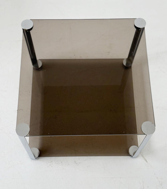 Vintage Smoked Glass and Chromed Metal Coffee Table – 1970s