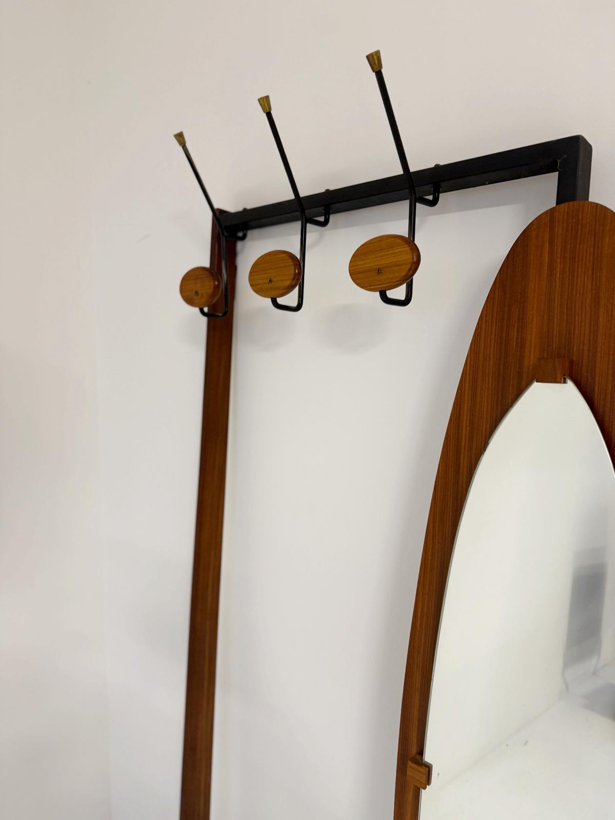 Coat stand with integrated mirror, typical of mid-century production (1950s–1960s), with a clear Northern European / Italian modernist influence.