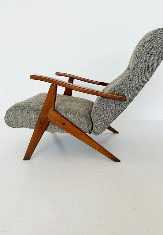Poltrona reclinabile in legno e tessuto – anni '60