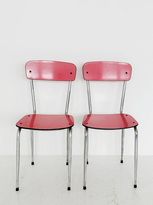 Pair of Metal and Fuchsia Formica Chairs