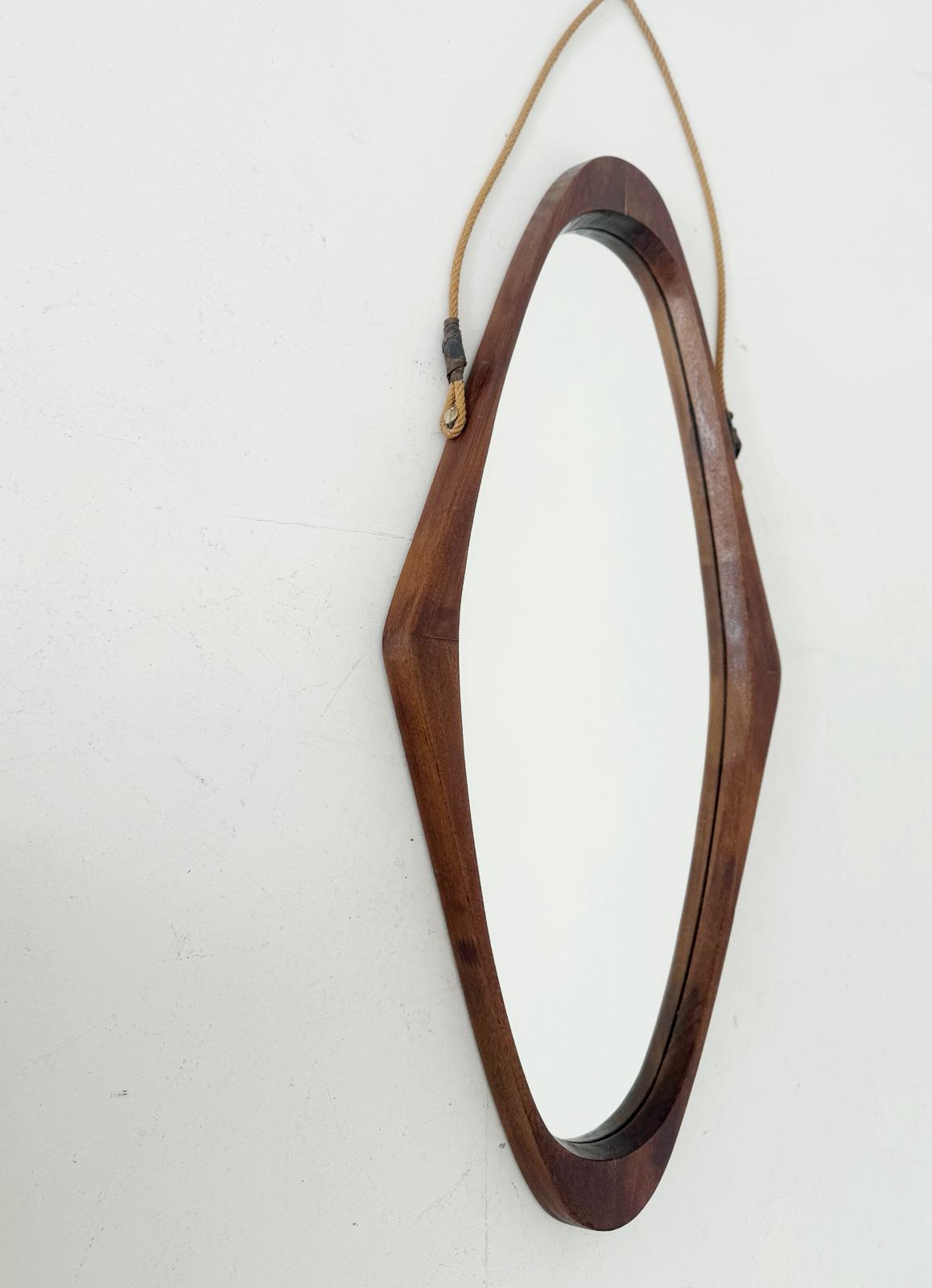 Shaped Wooden Wall Mirror with Cord