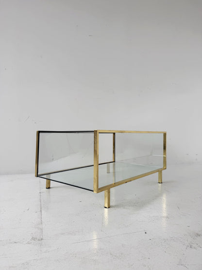 Gold-tone metal and glass coffee table, 1970s.
