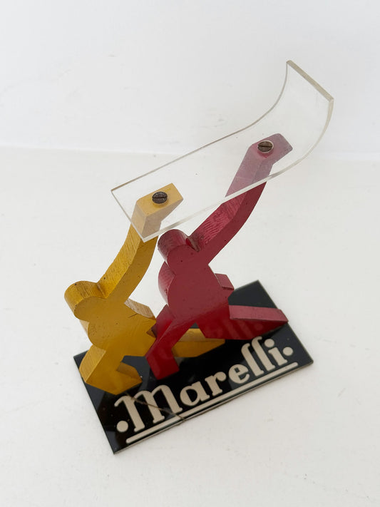 Espositore pubblicitario Marelli in legno e plexiglass – Italia, anni ’80/’90