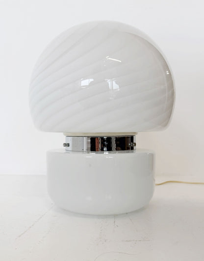 Lampada da tavolo in vetro satinato e vetro a spirale (anni '70-'80)