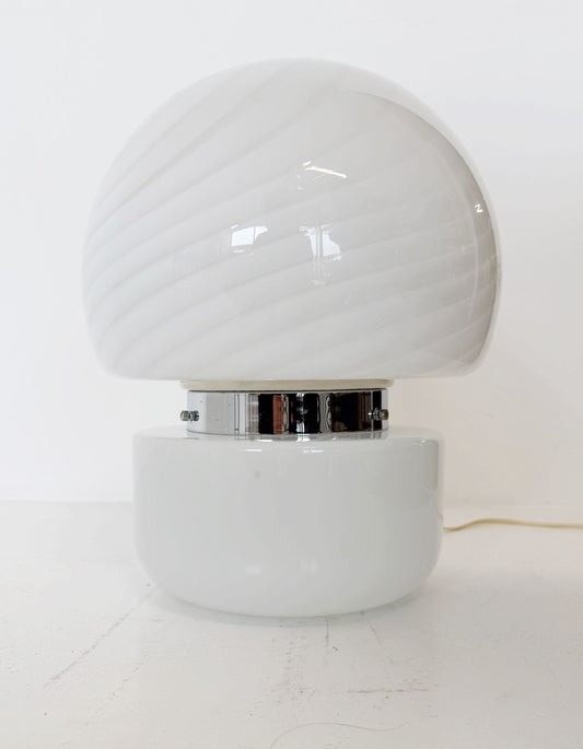 Lampada da tavolo in vetro satinato e vetro a spirale (anni '70-'80)