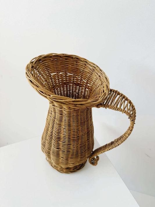 Large woven wicker and rattan pitcher, Italy, 1960s–70s