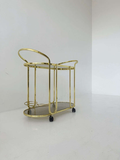 Italian Brass-Plated Metal and Smoked Glass Serving Cart, 1970s