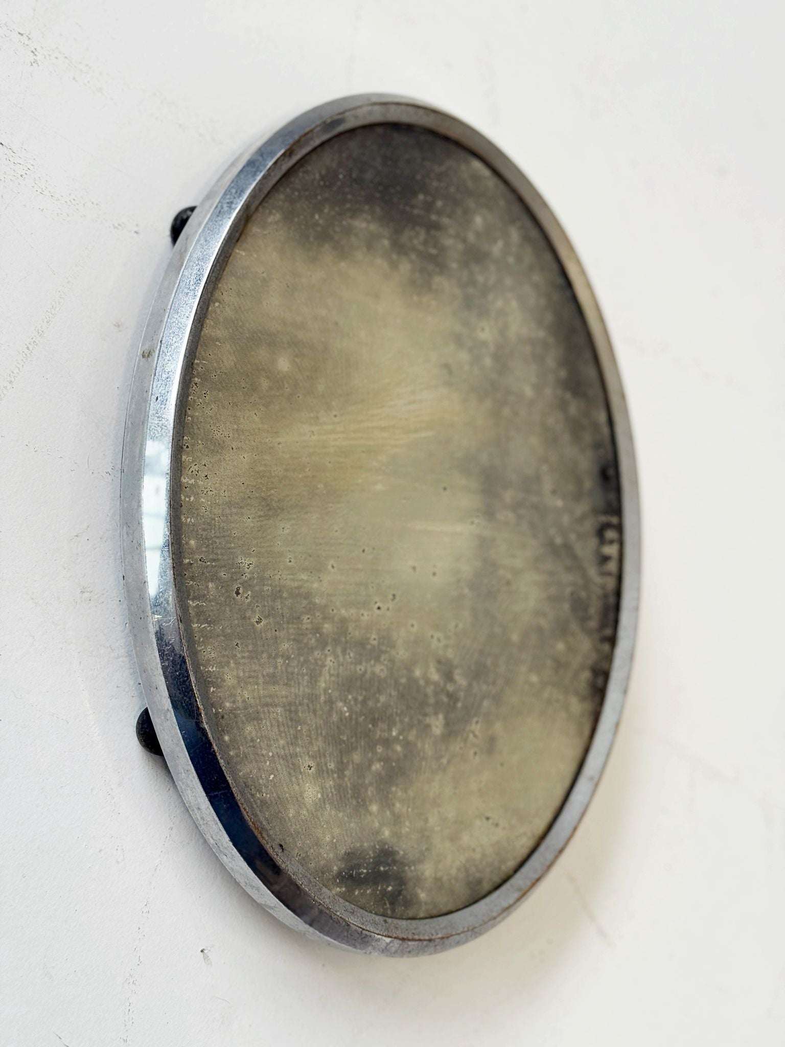 Oval Chromed Metal Tray with Mirrored Backing – 1950s
