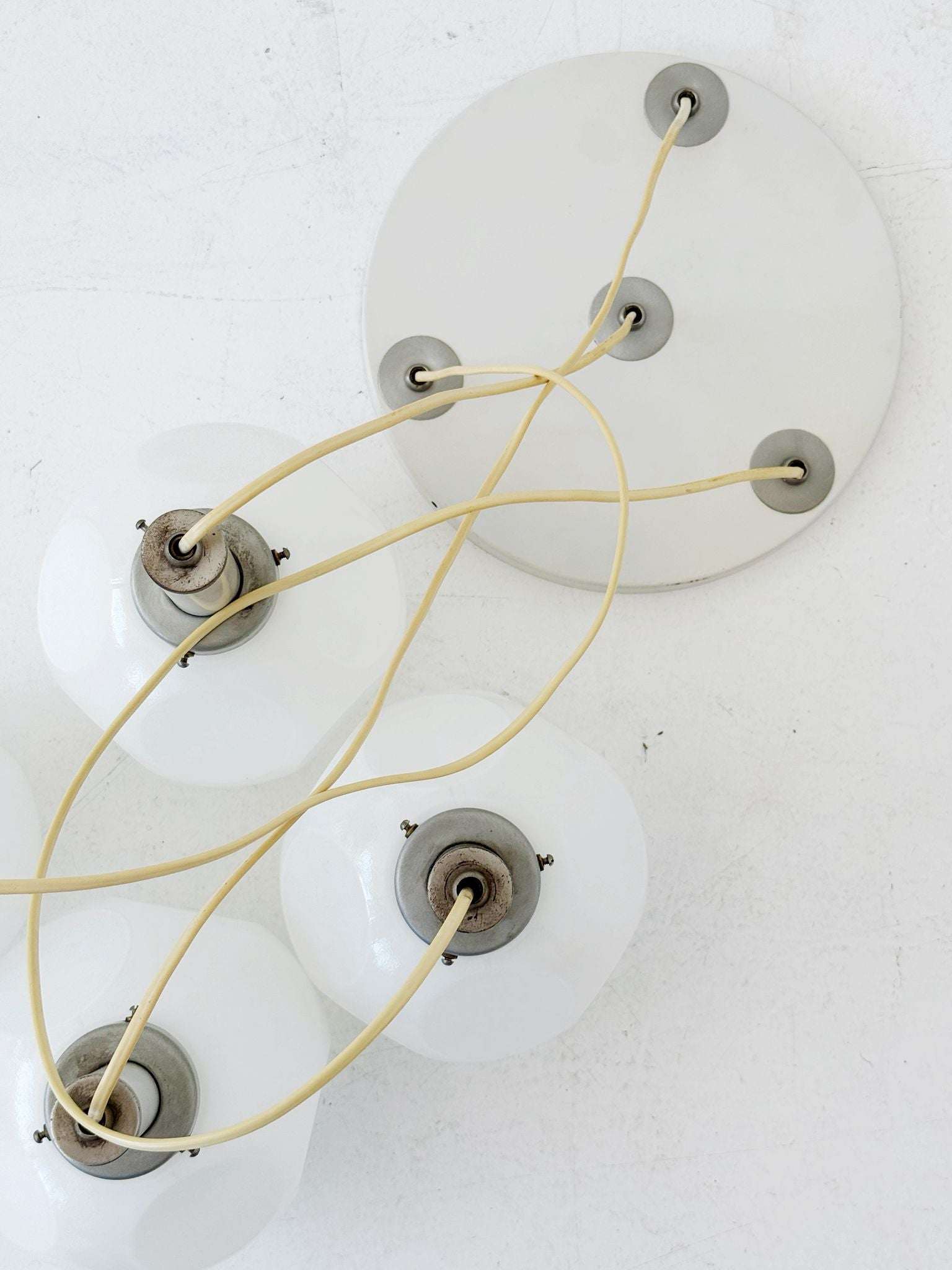 Four-light chandelier in white opal glass, 1970s